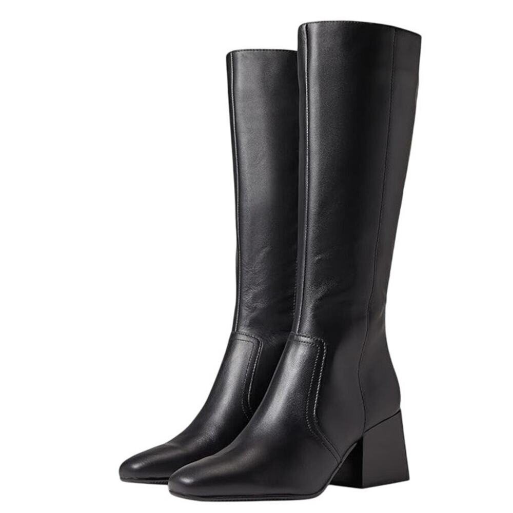 Blondo Black Tall Leather Knee Boots with Block Heel